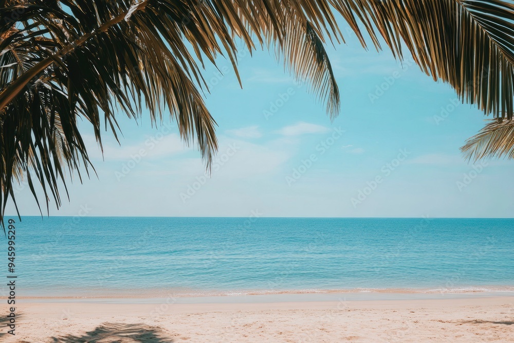 Naklejka premium Summer Resort Beach Sea Relax Travel Vacation Palm Tropic Copy Space Banner Background Hotel , ai