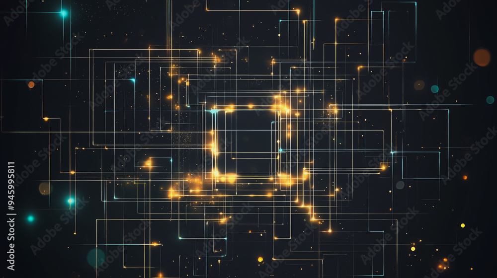 Obraz premium Abstract square business connection of lines from nodes It is connected to endless nodes and represents the innovation of communication in the network.