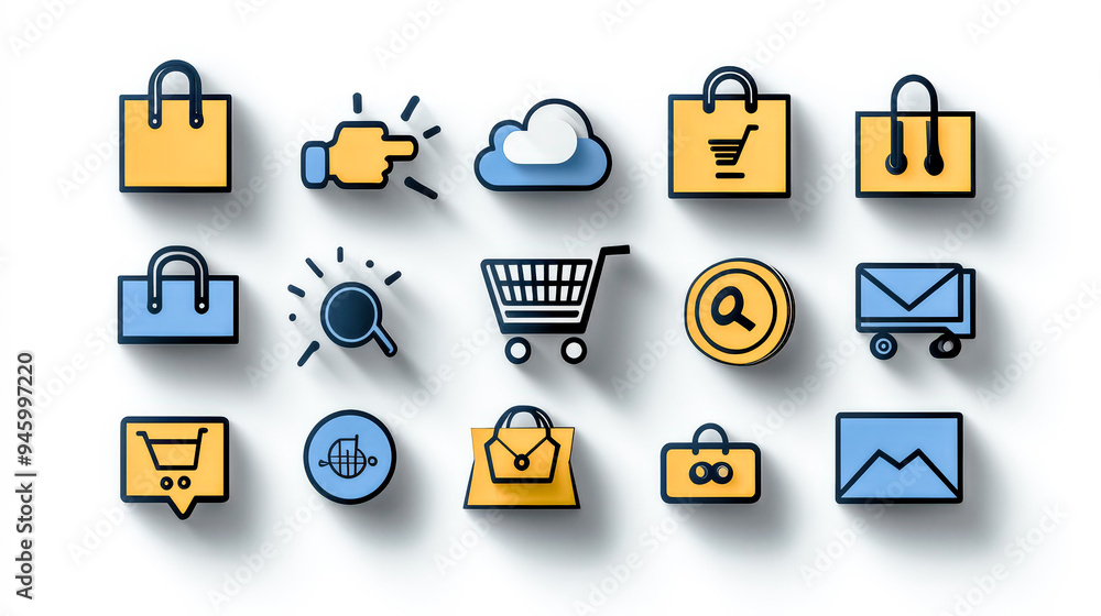 Modern E-Commerce Icons A Creative Collection of Vibrant Shopping Designs Perfect for Representing Digital Marketing Online Retail and Consumer Engagement in the E-Commerce Industry Modern E-Commerce Icons A Creative Collection of Vibrant Shopping Designs Perfect for Representing Digital Marketing Online Retail and Consumer Engagement in the E-Commerce Industry