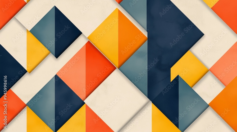 A pattern of geometric prisms and triangles, with a 3D effect and bold, contrasting colors A pattern of geometric prisms and triangles, with a 3D effect and bold, contrasting colors