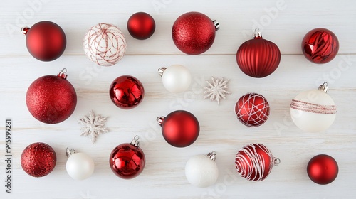 Elegant Christmas Baubles Flat Lay Composition for Festive Holiday Decorations photo