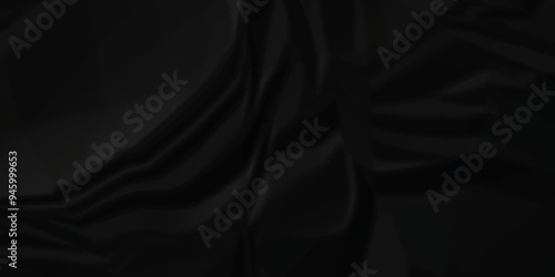 Black silk background and black satin fabric cloth wave pattern. 