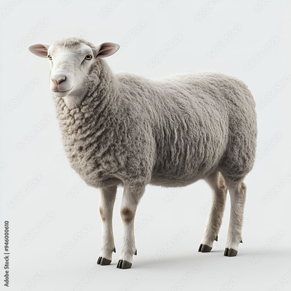 Fototapeta premium A realistic 3D rendering of a sheep standing on a plain background.