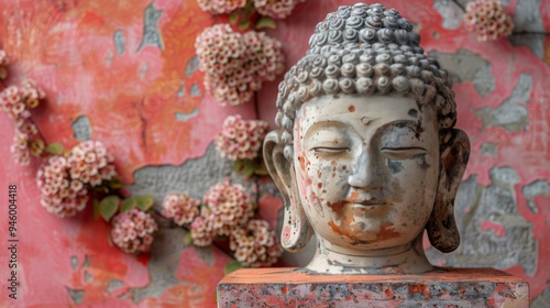 Statue of Buddha in Front of Pink Wall photo