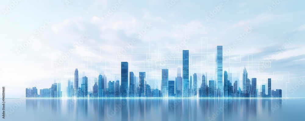 Skyline of a growing city with zoning boundaries drawn, highlighting areas for future real estate investment