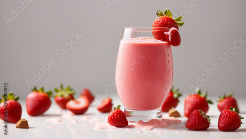 Wallpaper Mural A glass of pink smoothie with strawberries around it.

 Torontodigital.ca