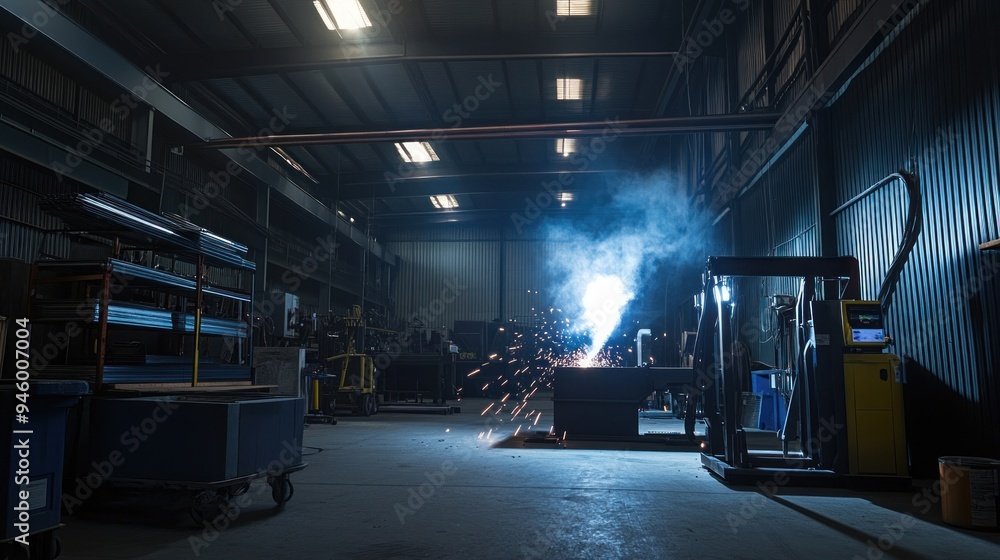 Industrial Welding with Sparks and Smoke Industrial Welding with Sparks and Smoke