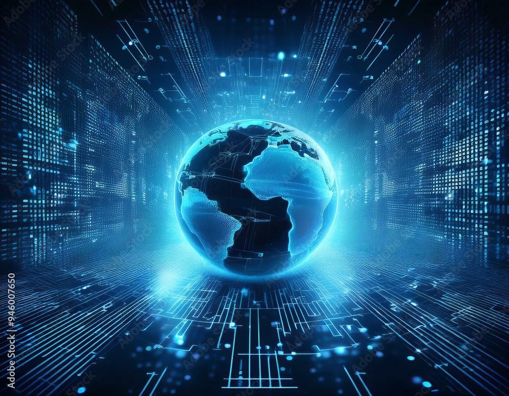 Exploring the Mysterious Digital Realm of Earth Surrounded by Cyberspace Code, Blue, Technology Exploring the Mysterious Digital Realm of Earth Surrounded by Cyberspace Code, Blue, Technology