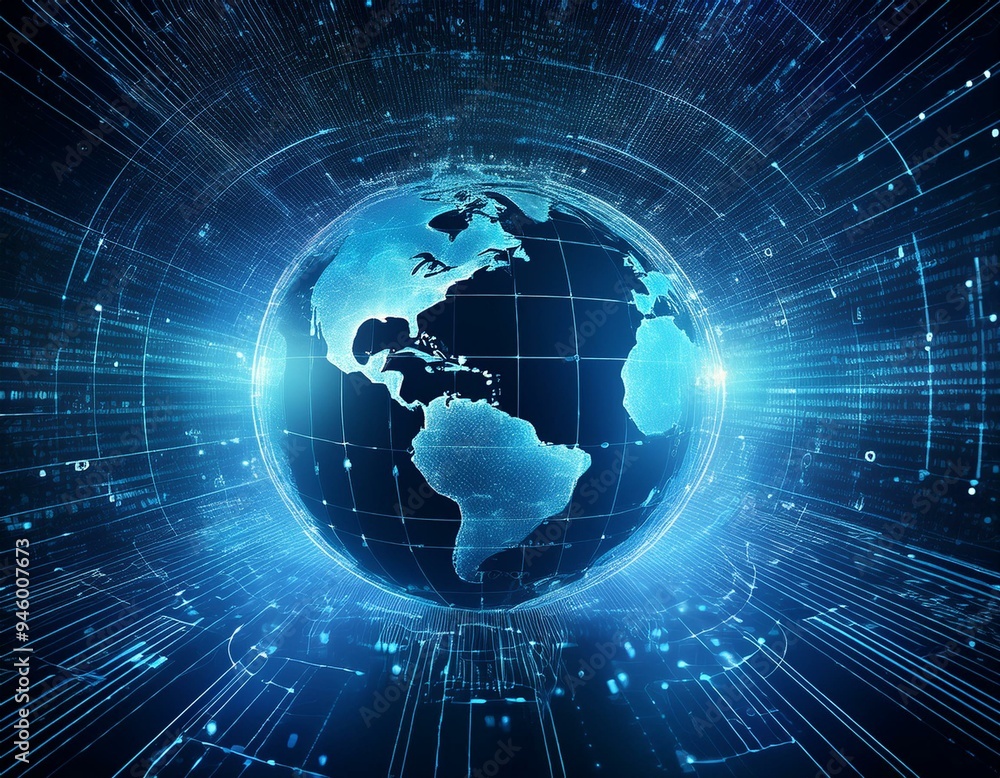 Exploring the Mysterious Digital Realm of Earth Surrounded by Cyberspace Code, Blue, Technology Exploring the Mysterious Digital Realm of Earth Surrounded by Cyberspace Code, Blue, Technology