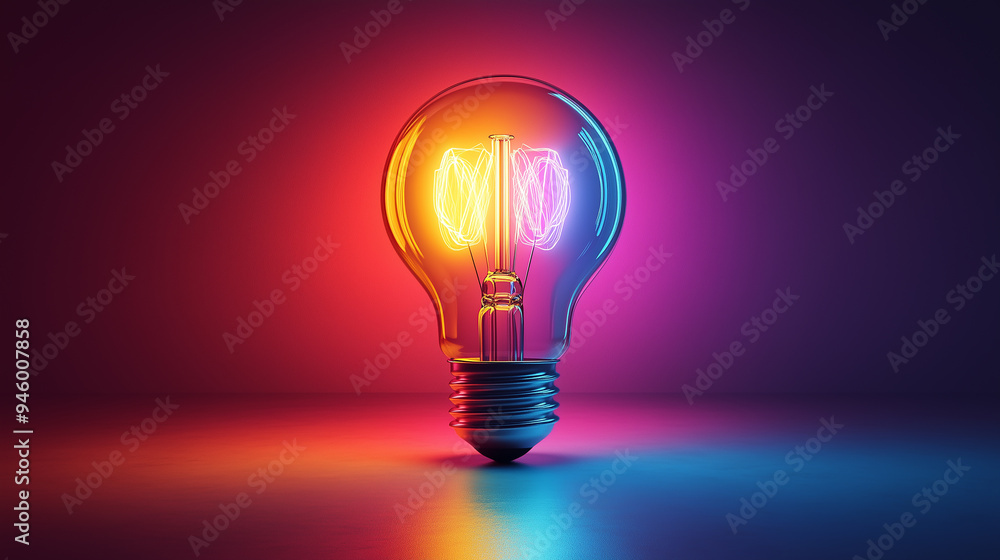 Neon background. A neon light bulb in bright colors is depicted on a neon background Neon background. A neon light bulb in bright colors is depicted on a neon background