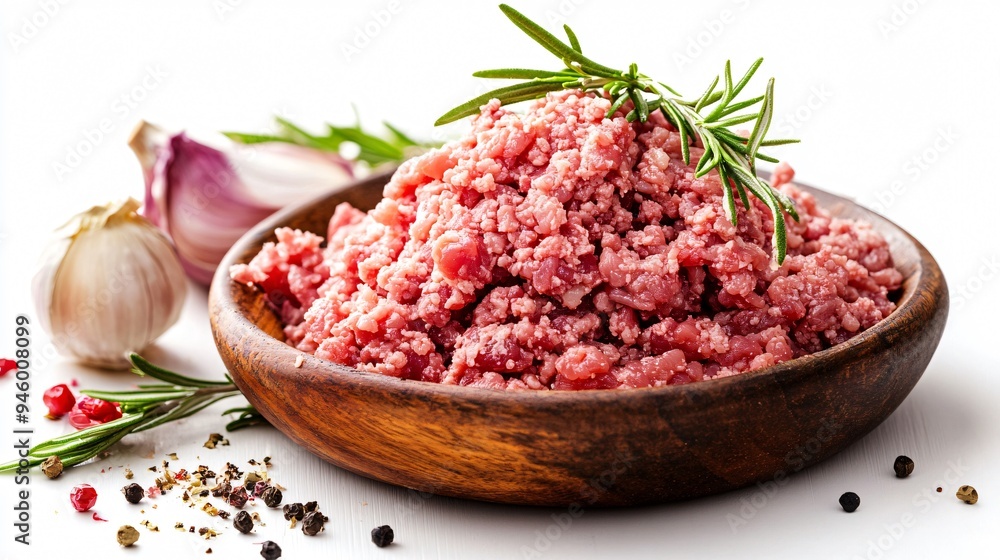 Fresh Ground Meat on White Background Set, Ideal for Food Blogs, Recipe Cards, and Menu Designs Fresh Ground Meat on White Background Set, Ideal for Food Blogs, Recipe Cards, and Menu Designs