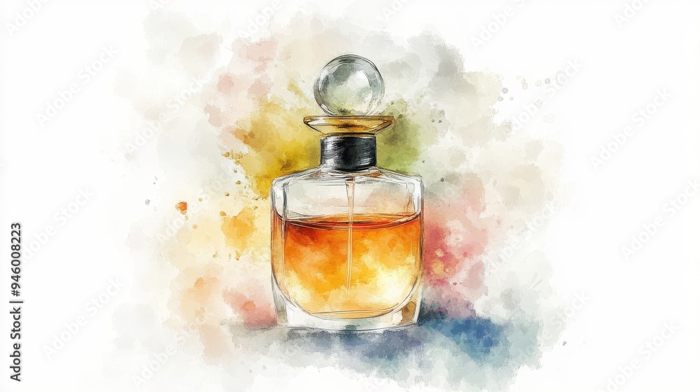 Perfume bottle, essence of musk, watercolor style Perfume bottle, essence of musk, watercolor style