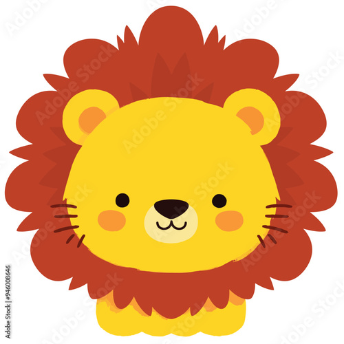 A cute cartoon lion head with simple flat illustration style for vector graphic logo design isolated on a white background