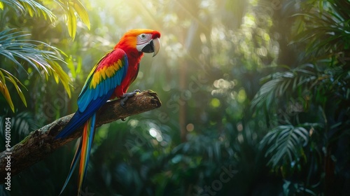 Wallpaper Mural Vibrant Parrot Perched on Tree Branch in Lush Jungle Foliage Torontodigital.ca