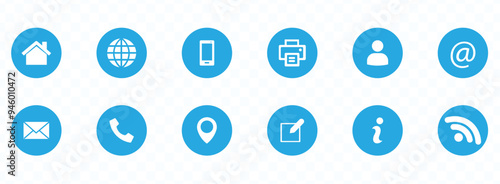 Set basic contact icons, communication button signs, call, mail, address, fax, user profile, phone number, correspondence