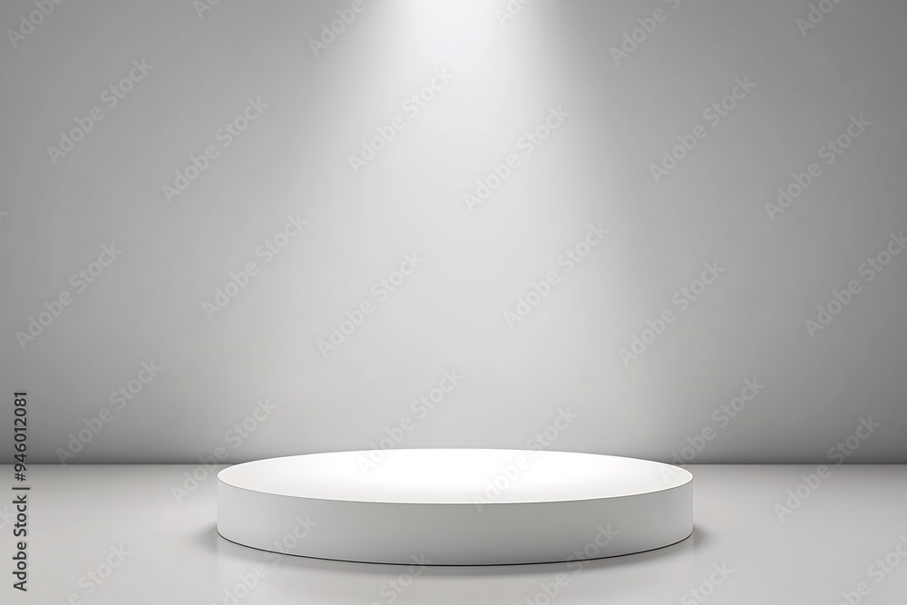 white empty podium platform with spotlight on a grey background for product presentation white empty podium platform with spotlight on a grey background for product presentation