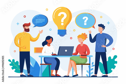 Question and answer, FAQ frequently asked questions, asking and reply to solve problem, help information, solution or q and a session concept, business people with question mark and lightbulb bubble
