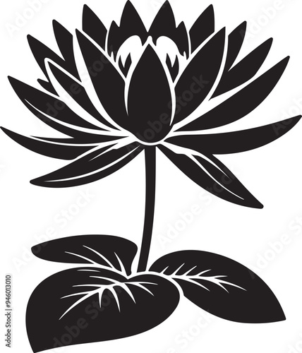 a beautiful water lily flower floral pattern black and white silhouette vector art flat design outline background illustrations