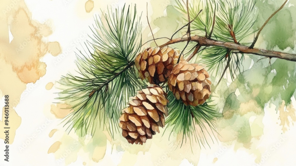 Essence of oak and pine, subtle fragrance, watercolor style Essence of oak and pine, subtle fragrance, watercolor style