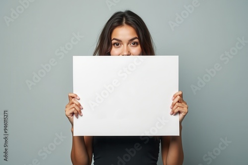 Woman Holding a Blank White Paper in Front of Her Face