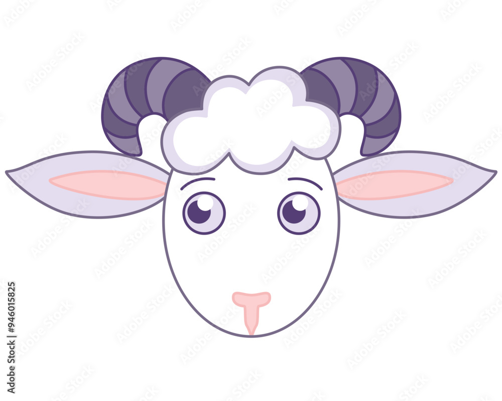 Muzzle of a cute cartoon ram - vector full color picture. Head of a ram with big horns - children's illustration Muzzle of a cute cartoon ram - vector full color picture. Head of a ram with big horns - children's illustration