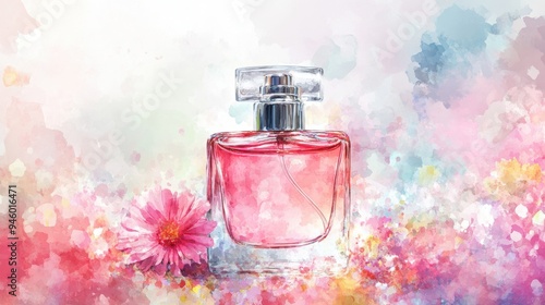 Perfume with soft musk fragrance, watercolor style