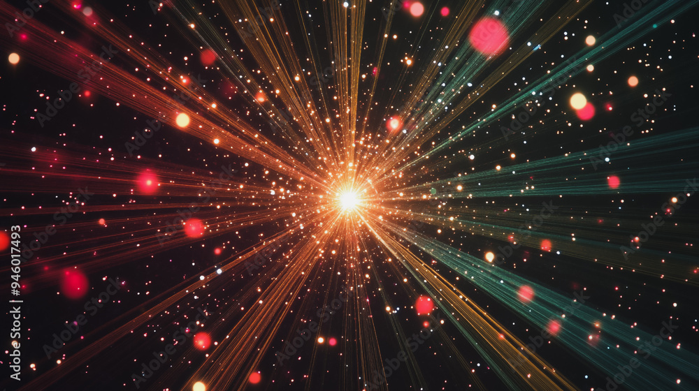 Fototapeta premium Abstract light explosion and network points, dot, earth's surface, digital background Innovation network points Earth's surface wave background digital wave information technology background