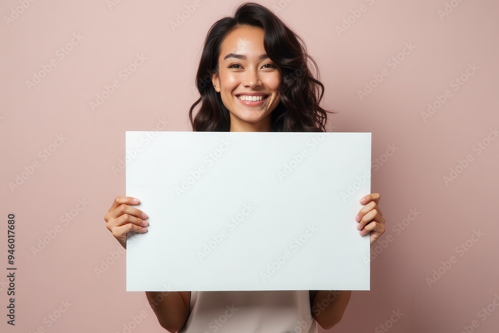 Happy Woman Holding a Blank White Sign Happy Woman Holding a Blank White Sign