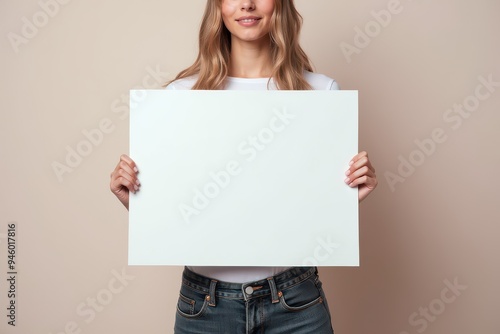 Wallpaper Mural Woman Holding Blank White Sign in Front of Her Torontodigital.ca