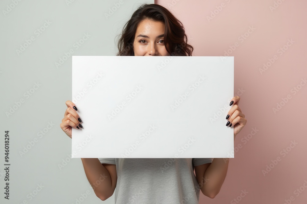 Woman with Black Nail Polish Holding a Blank White Sign Woman with Black Nail Polish Holding a Blank White Sign