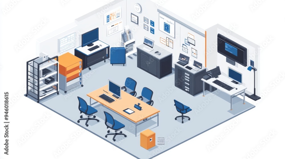 Modern Office Interior Design with Isometric View Modern Office Interior Design with Isometric View