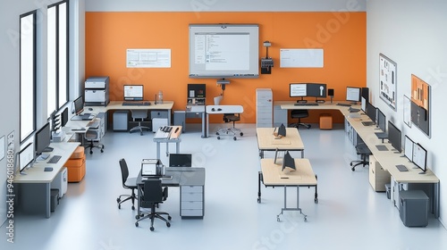 Modern Office Workspace with Multiple Desk Configurations