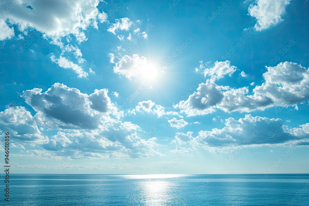 Panorama of clear sky background for summer vacation concept at ocean and summer sea water with sunlight of beautiful cloudy sky , ai Panorama of clear sky background for summer vacation concept at ocean and summer sea water with sunlight of beautiful cloudy sky , ai