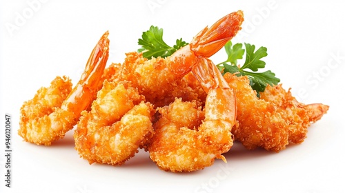 Crispy Breaded Fried Shrimp on White Background