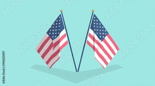 American Flags on a Turquoise Background