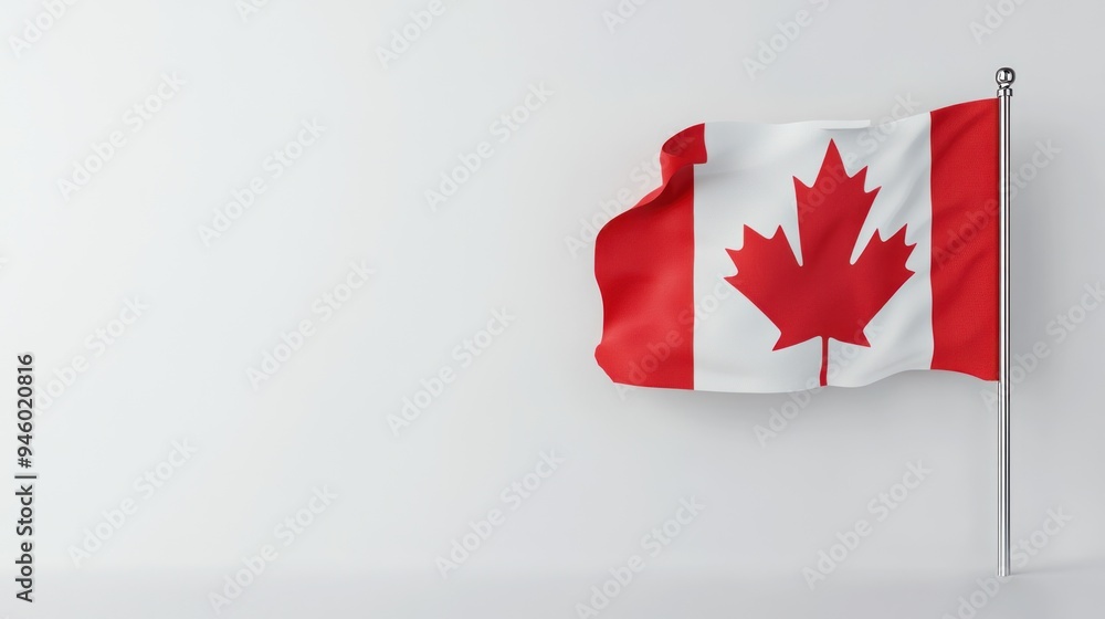 Close up of the Canadian Flag on a white background, with copy space. Ai generated image Close up of the Canadian Flag on a white background, with copy space. Ai generated image