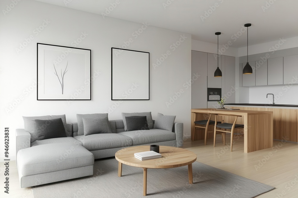 Scandinavianstyle living room with natural wood accents, minimalist decor, Scandinavianstyle living room with natural wood accents, minimalist decor,