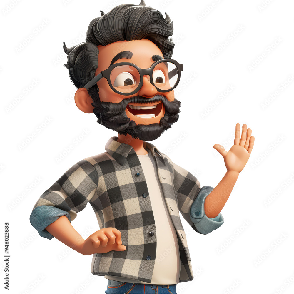 3D Cartoon Hipster Man Laughing with Hand Up Isolated on Transparent or White Background, PNG 3D Cartoon Hipster Man Laughing with Hand Up Isolated on Transparent or White Background, PNG