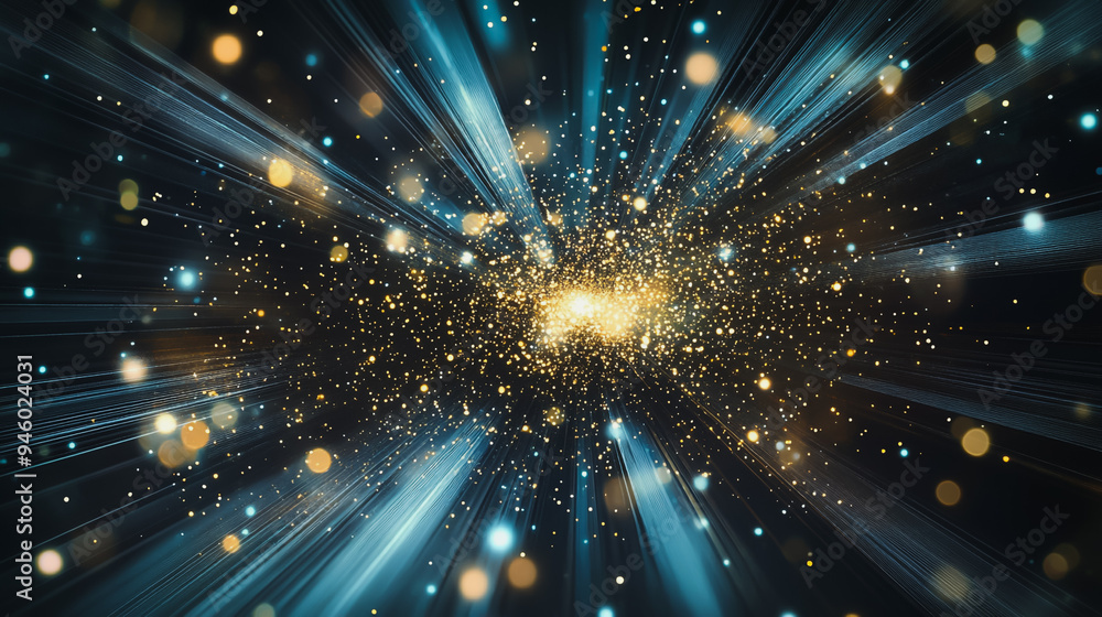 Naklejka premium Abstract light explosion and network points, dot, earth's surface, digital background Innovation network points Earth's surface wave background digital wave information technology background