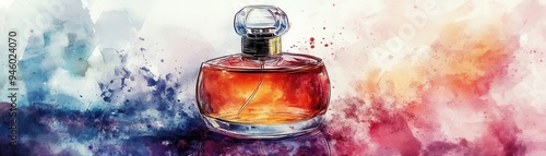 Signature fragrance, essence of sophistication, watercolor style photo