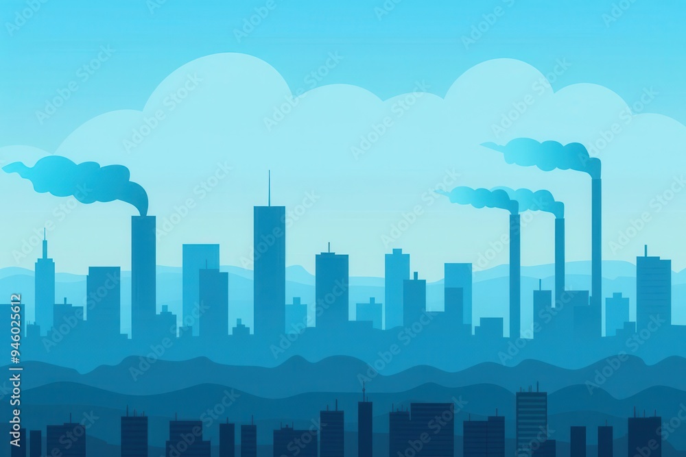 Fototapeta premium Pollution impact, smog over cityscape, flat design illustration