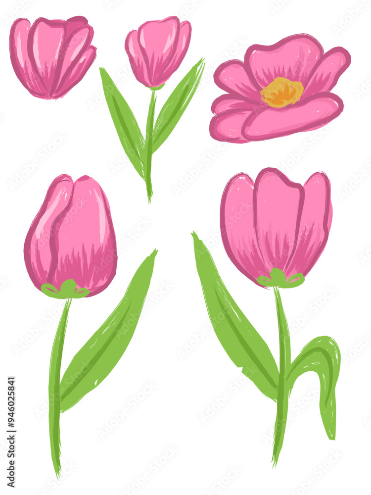 clipart set of pink flower arrangements and green leaves, flower petals with various shapes clipart set of pink flower arrangements and green leaves, flower petals with various shapes