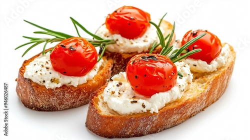 Delicious Ricotta Bruschetta with Cherry Tomatoes, Appetizing Food Photography