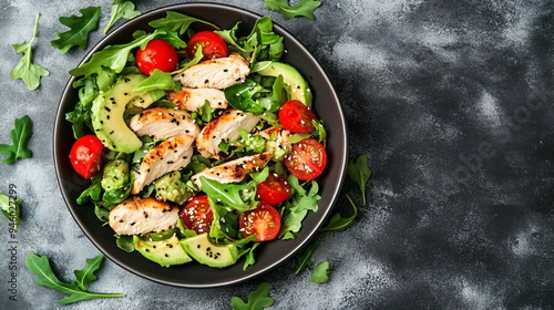 Fresh and Colorful Chicken Avocado Salad with Cherry Tomato - Healthy Eating Concept