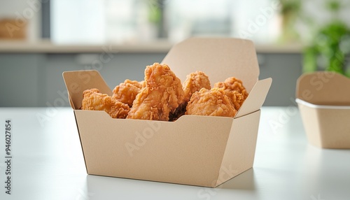 Fried Chicken on craft carton box meal delivery order on restaurant