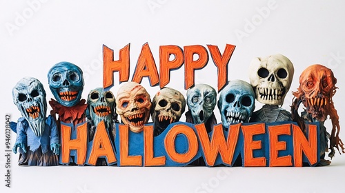 happy halloween design of shrunken heads and skulls