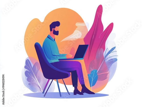 illustration of a person sitting on a chair and reading a book