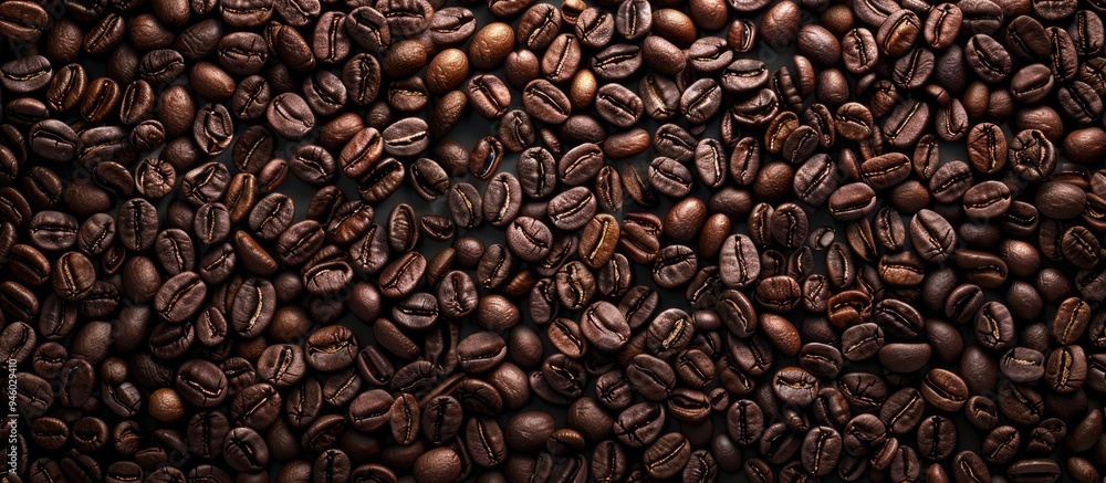 Fototapeta premium Roasted coffee beans texture background with copyspace