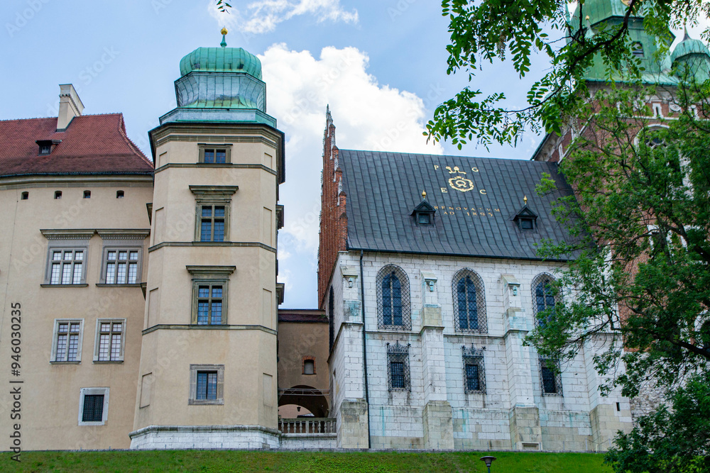 Ancient facade of the building Wawel Castle City of Krakow Poland Ancient facade of the building Wawel Castle City of Krakow Poland