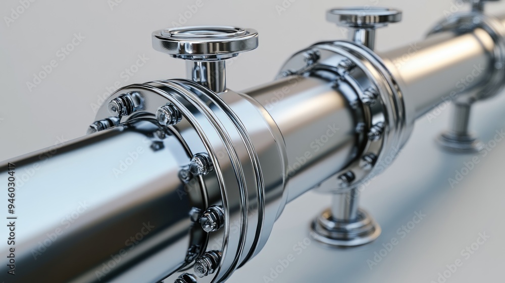 Close up view of isolated shiny pipe and valve connections, White background. Ai generated image Close up view of isolated shiny pipe and valve connections, White background. Ai generated image
